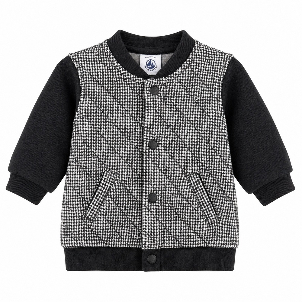 Petit Bateau Baby Houndstooth Quilted Jacket Black White 6 Months French